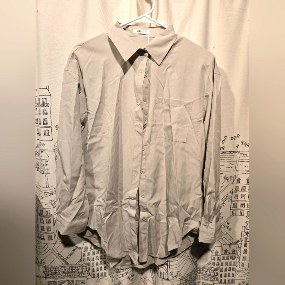 NWT Women's Hotouch Gray Long Sleeve Button Up Blouse Size Small - Picture 1 of 7